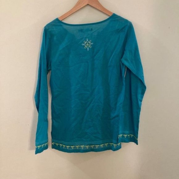 PRANA Organic cotton Embroidered V-neck Tunic. Teal blue. Size S - Picture 7 of 7